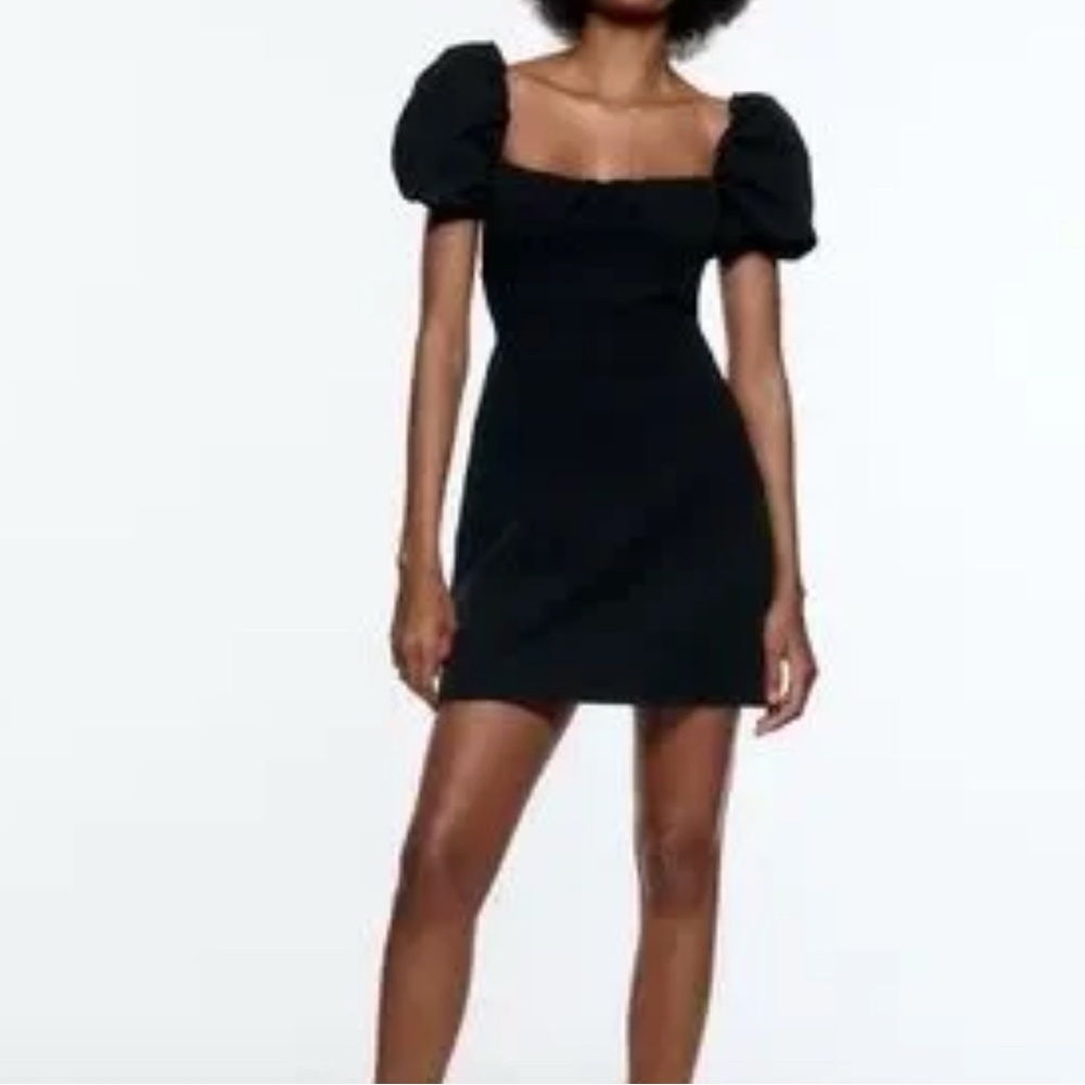 Zara Black Puff Sleeve Sheath Mini Dress